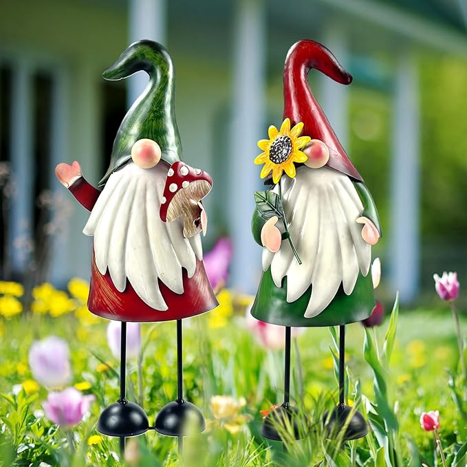 Metal Outdoor Gnomes Garden Statues - 18 Inch