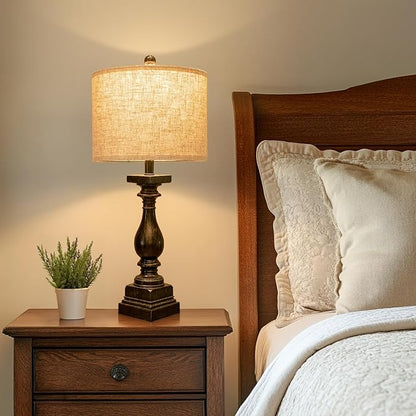 Set of 2 Traditional Farmhouse Table Lamps with USB A + C Charging Ports - Black