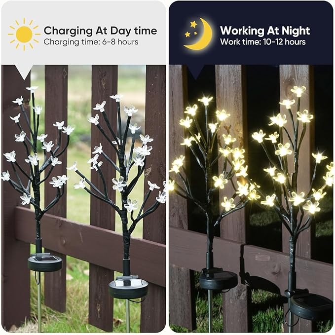 Set of 6 White Cherry Blossom Solar Lights