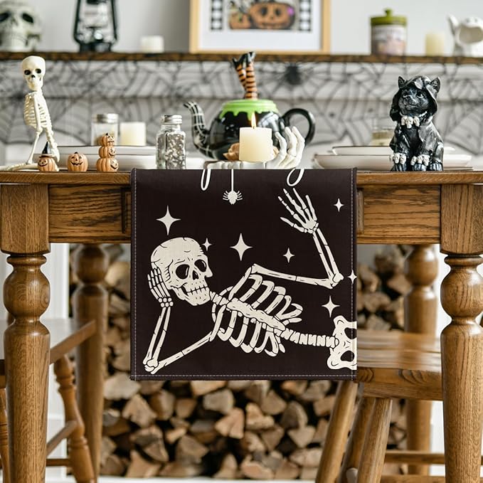 Spooky Skeleton Halloween Table Runner - 13 x 36 Inch