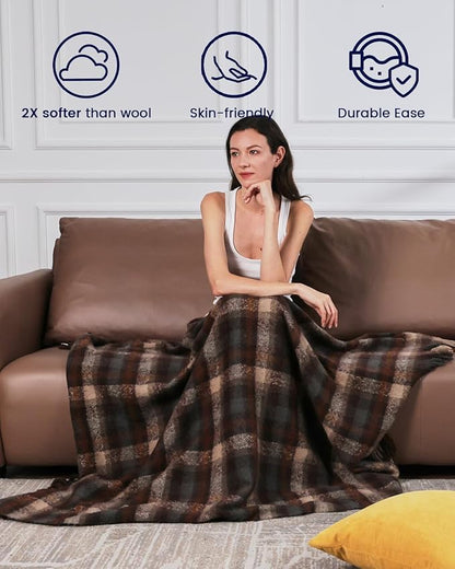 Brown Plaid Cozy Throw Blanket - 50" x 60"