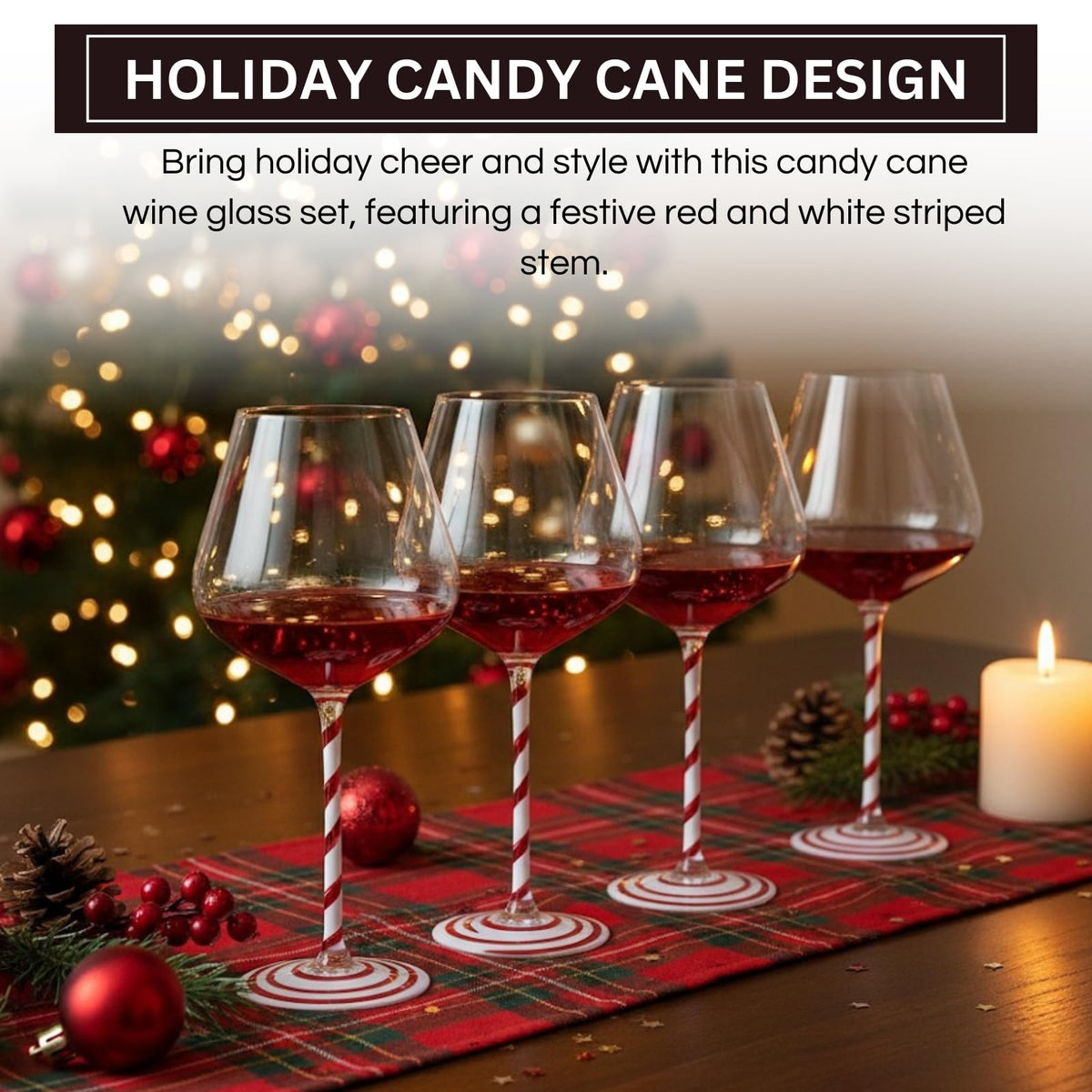 Holiday Candy Cane Wine Glasses - Set of 2