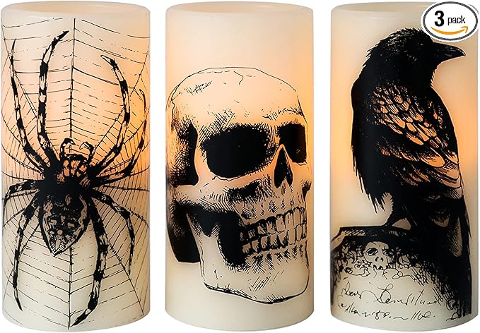 Set of 3 Halloween Flickering Flameless Candles - White