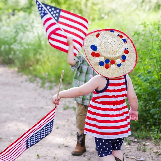 Patriotic Red White Blue Felt Ball Garland - Set of 3, 6.6ft Each