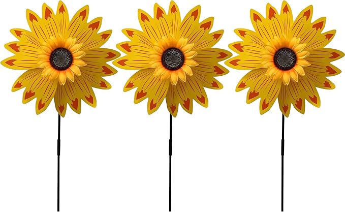 Yellow Sunflower Wind Spinners - Set of 3