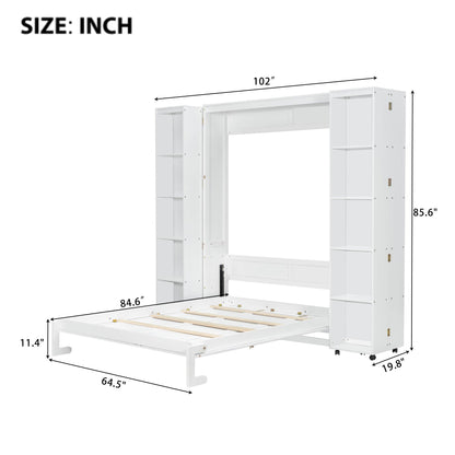 Queen Murphy Bed with Storage Doors - White
