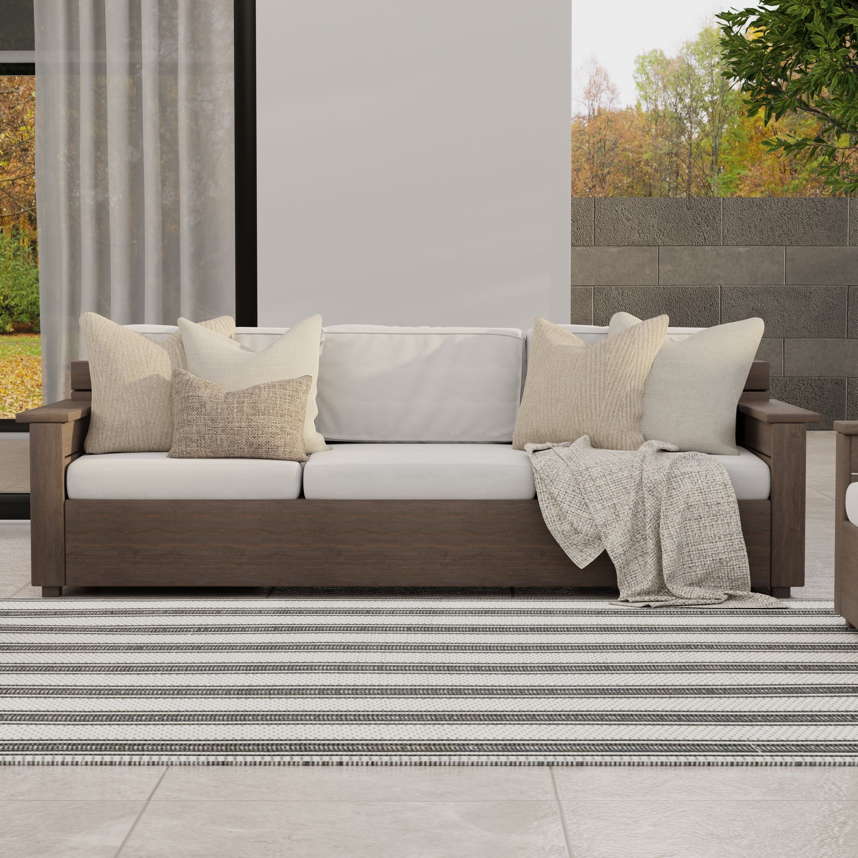 Vertical Stripe Black &amp; Grey Outdoor Mat