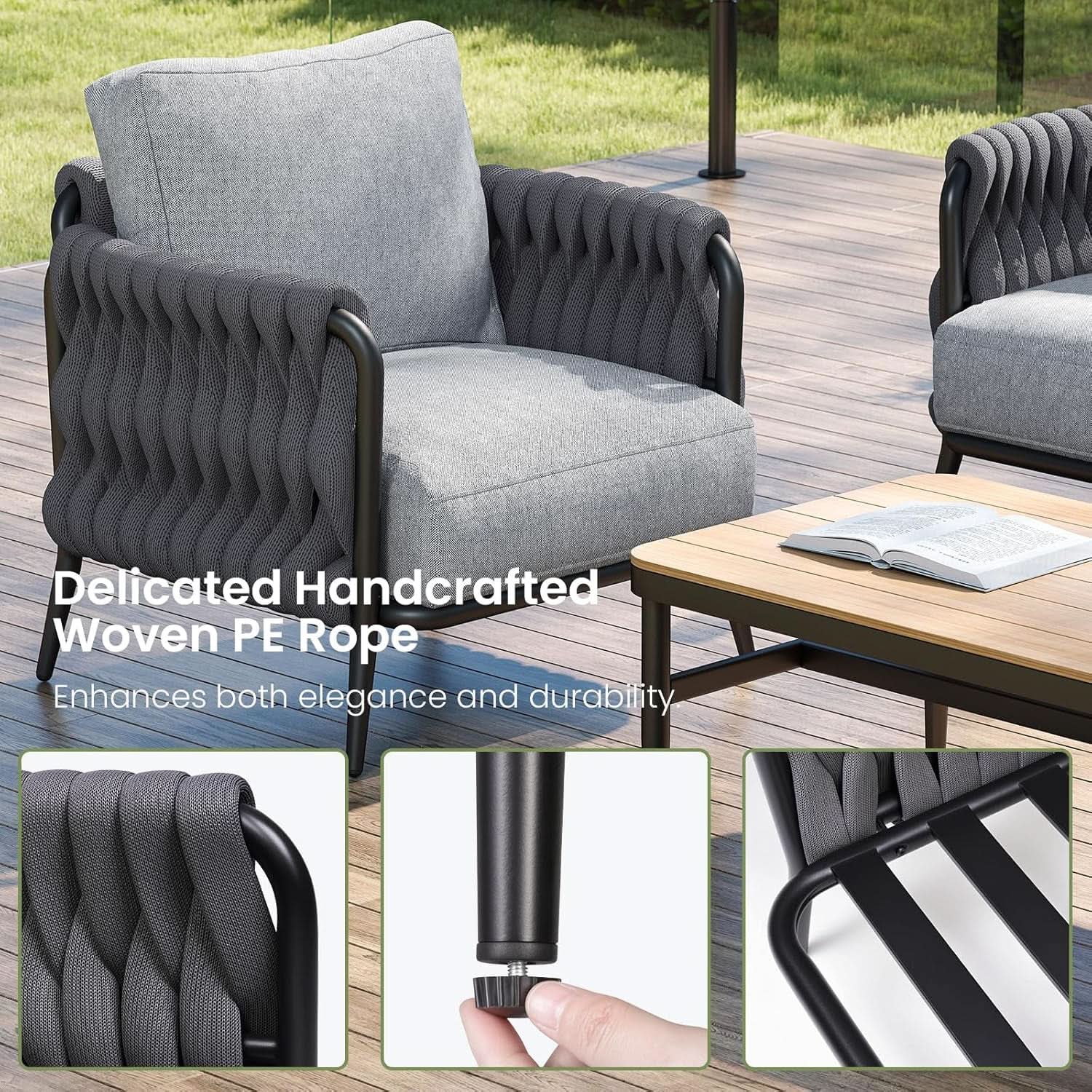 Modern Outdoor Patio Furniture Set with Waterproof Cushions - Black/Gray