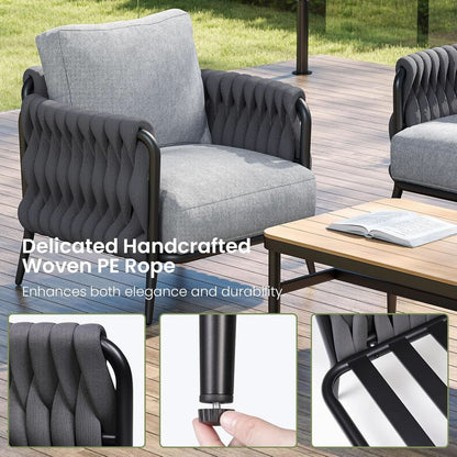 Modern Outdoor Patio Furniture Set with Waterproof Cushions - Black/Gray