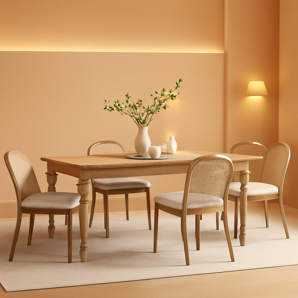 Mid Century Rattan Dining Chairs With Sherpa Upholstered Seat - 2 Pack