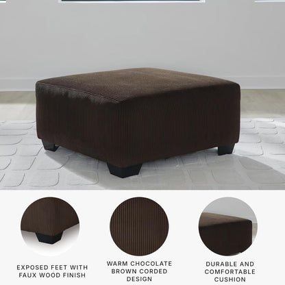 Dark Brown Textured Stripe Oversized Ottoman