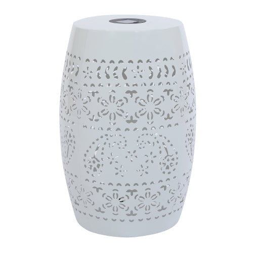 Outdoor Side Table with Built-in Solar Battery - White