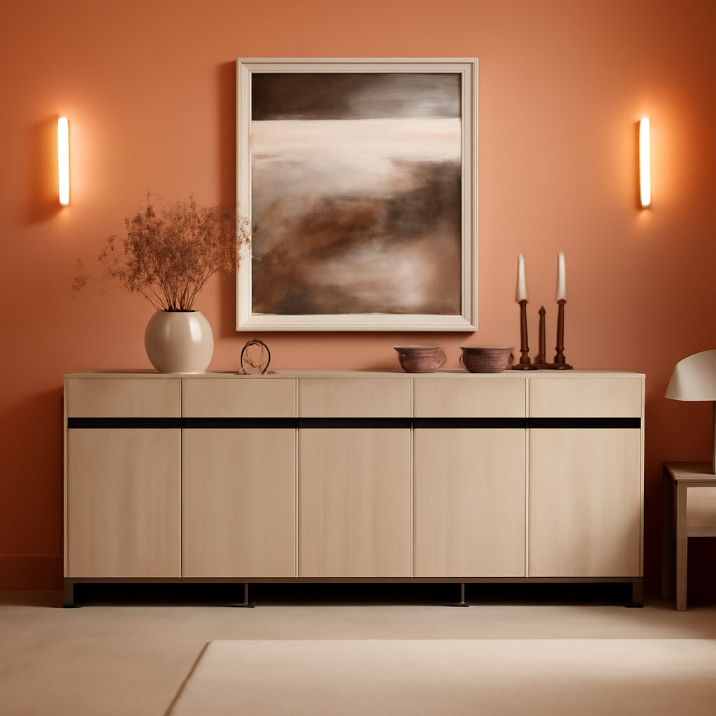 3 In 1 Multifunctional Sideboard Buffet Cabinet With Adjustable Shelves In Light Oak