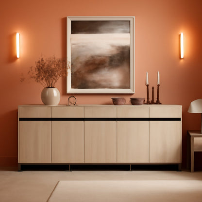 3 In 1 Multifunctional Sideboard Buffet Cabinet With Adjustable Shelves In Light Oak