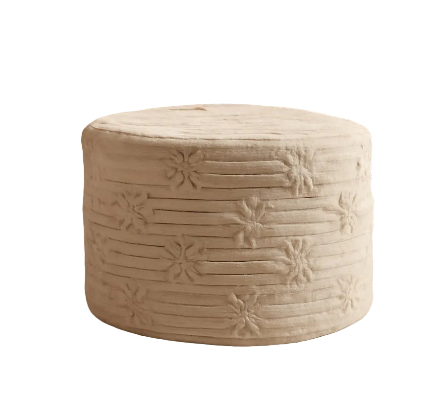 Ultra Plush Patterned Pouf/Ottoman in Tan