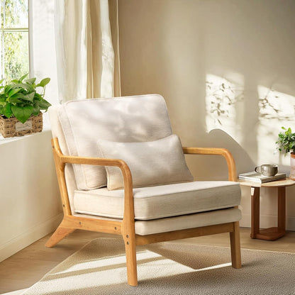Set of 2 Beige Upholstered Accent Chairs With Pillows
