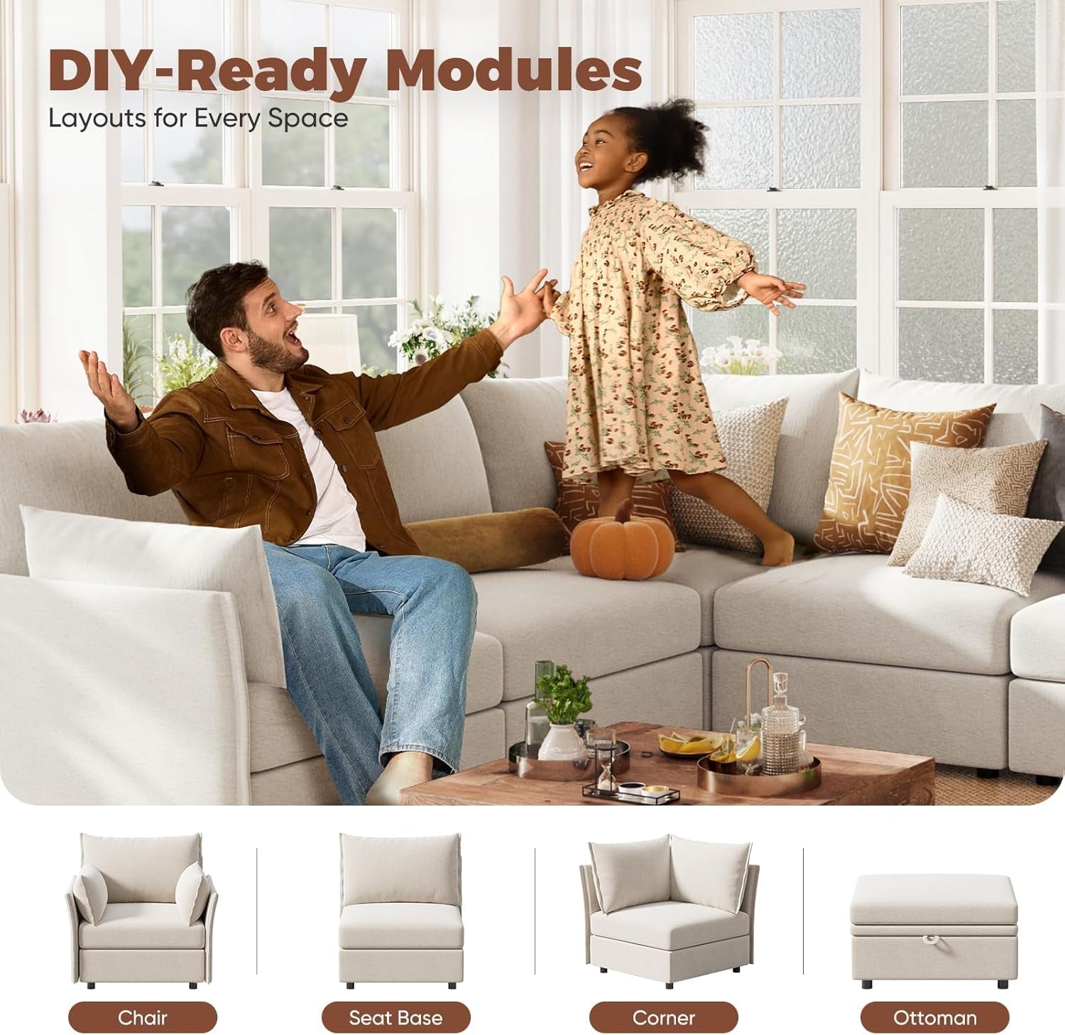 Deep Seat Upholstered Accent Chair in Ivory