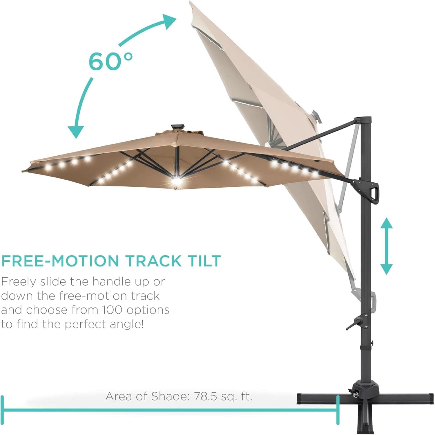 10 Foot Solar LED Cantilever Patio Umbrella With Lights - Tan