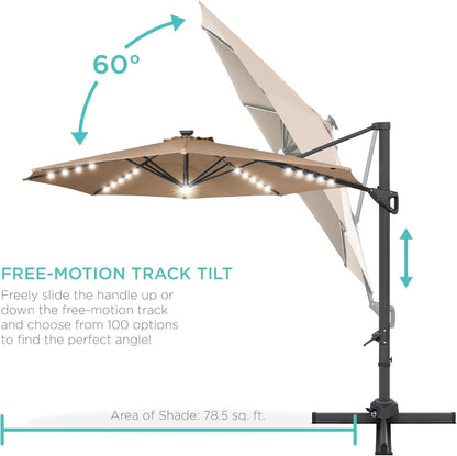 10 Foot Solar LED Cantilever Patio Umbrella With Lights - Tan
