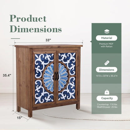 Blue Porcelain Front Accent Storage Cabinet With 2 Doors