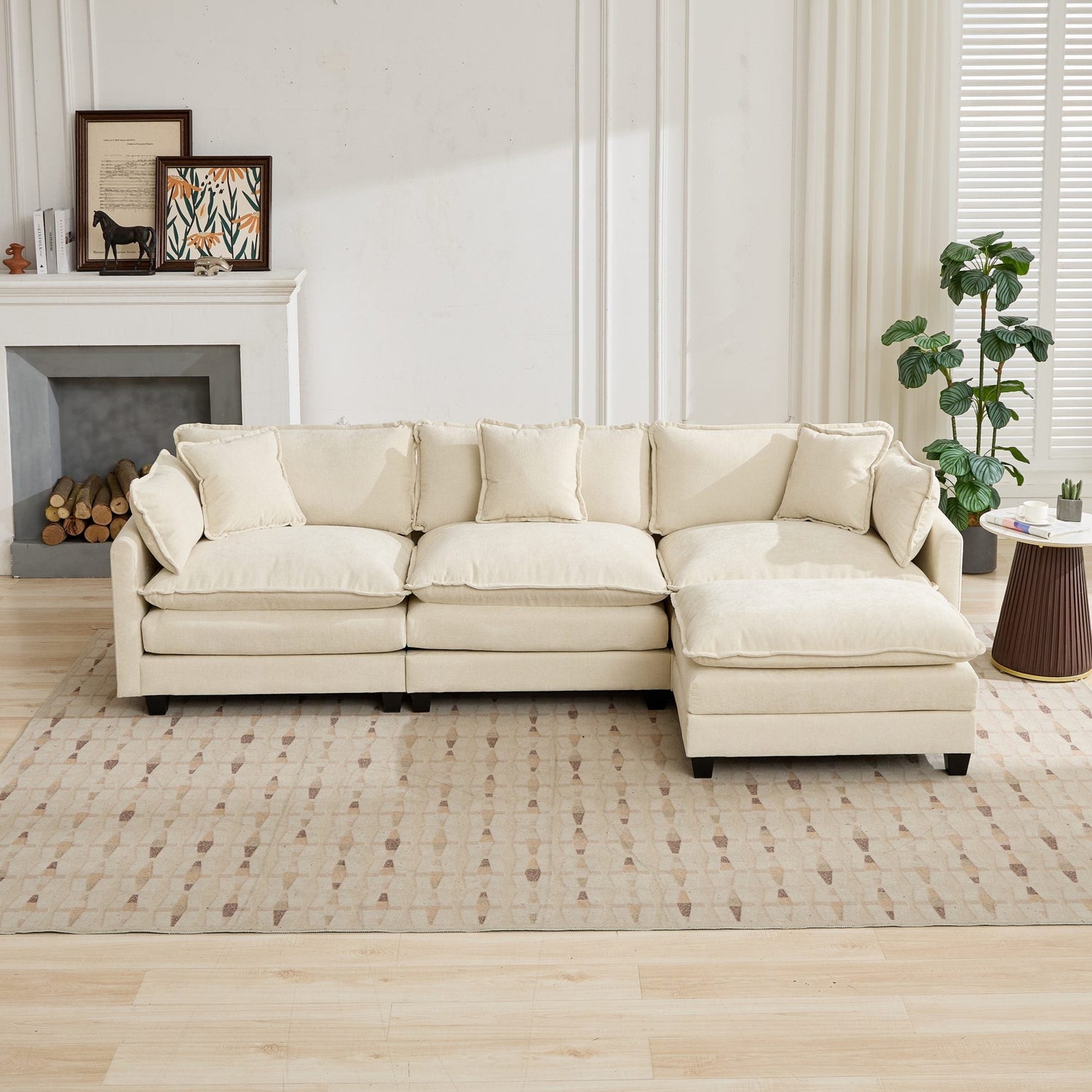 Cloud 3 Seat Sofa in Beige Chenille
