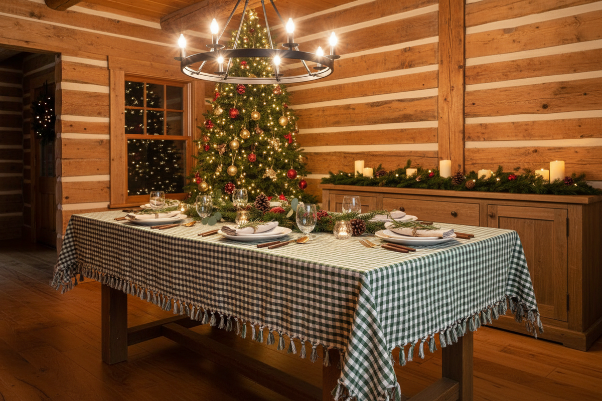 Olive Gingham Tablecloth