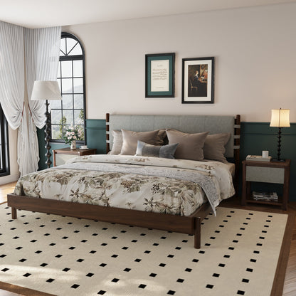 Modern King Bed Frame Set with 2 Nightstands - Gray/Walnut