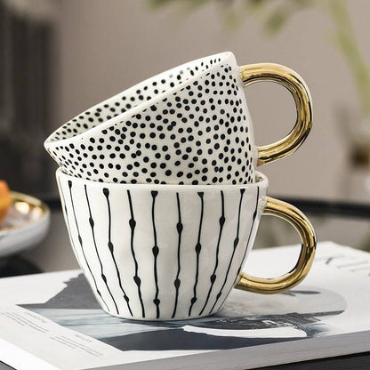 Lechsi Hand Painted Gold Handle Ceramic Mugs