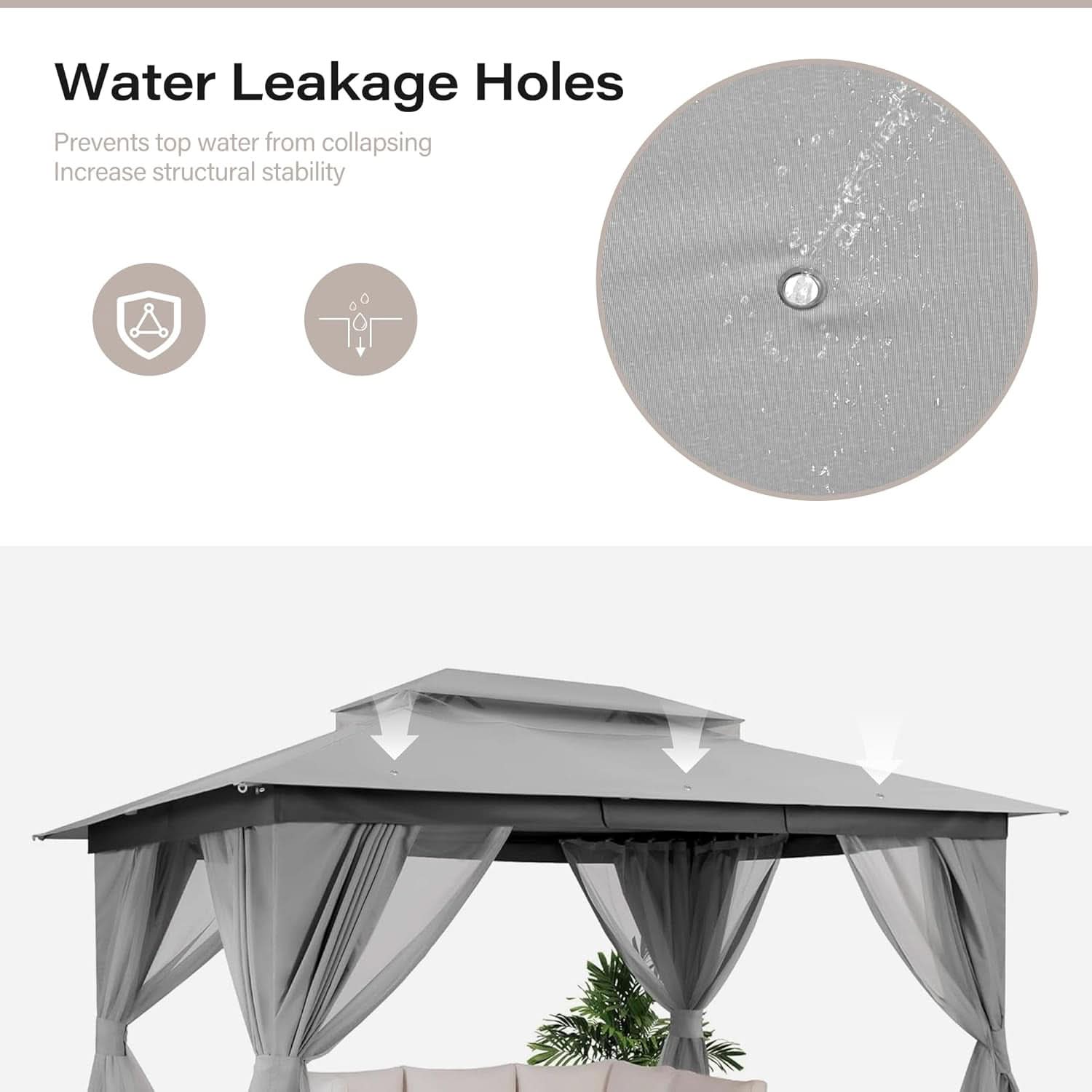 10 x 13 ft Outdoor Gazebo With Mosquito Netting - Gray