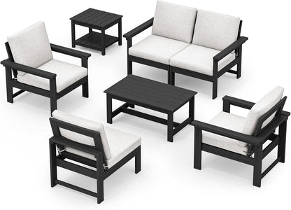 HDPE 7 Piece Outdoor Patio Furniture Set - Black/White