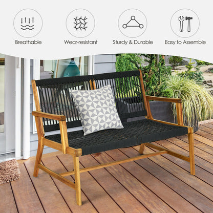 2-Person Acacia Wood Yard Bench for Balcony and Patio - Black