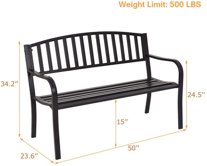 50 Inch Steel Garden Bench - Black