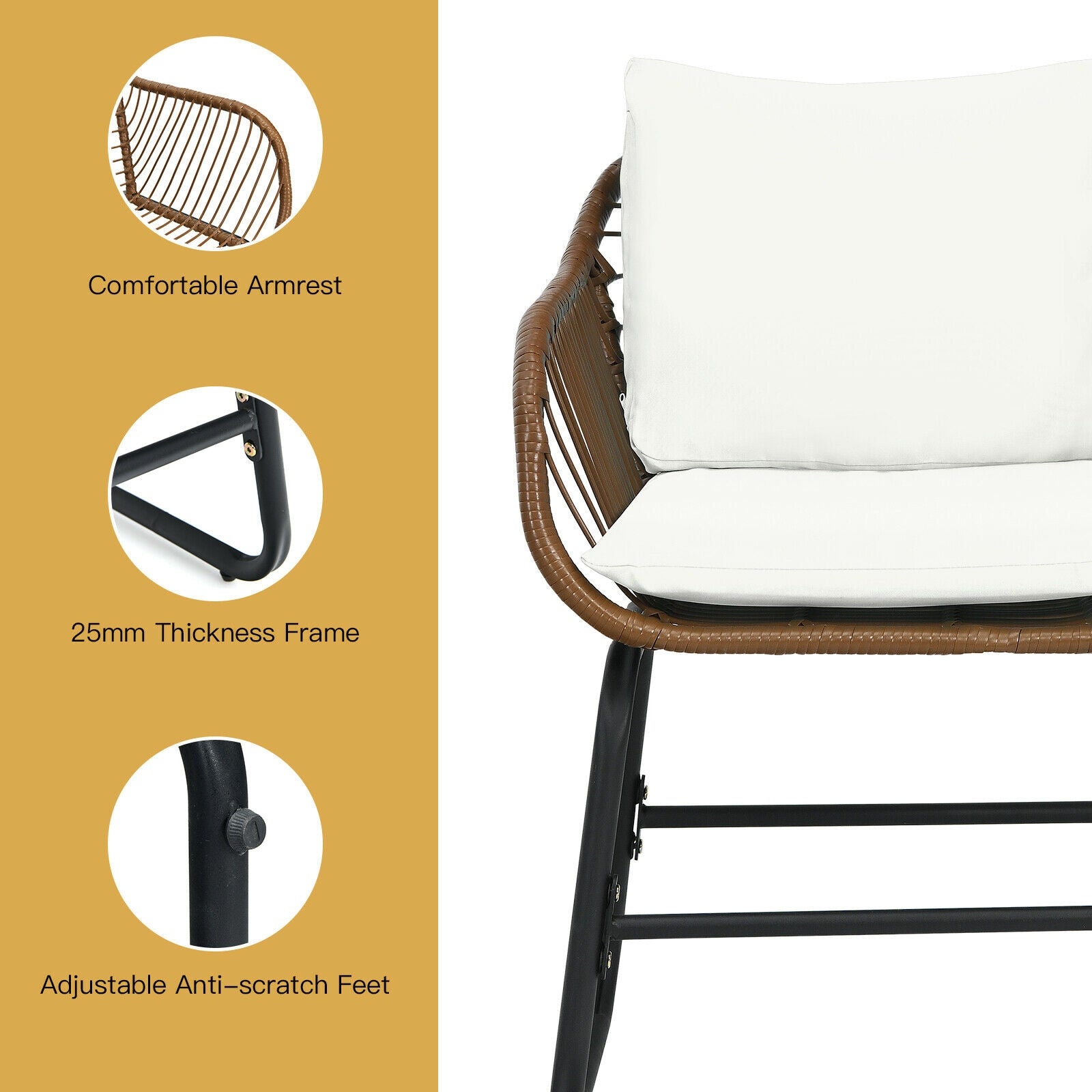 3 Pc Rattan Bistro Set with White Cushions