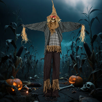 7 Ft Animated Standing Scarecrow with Light-up Eyes - Halloween Yard Decoration