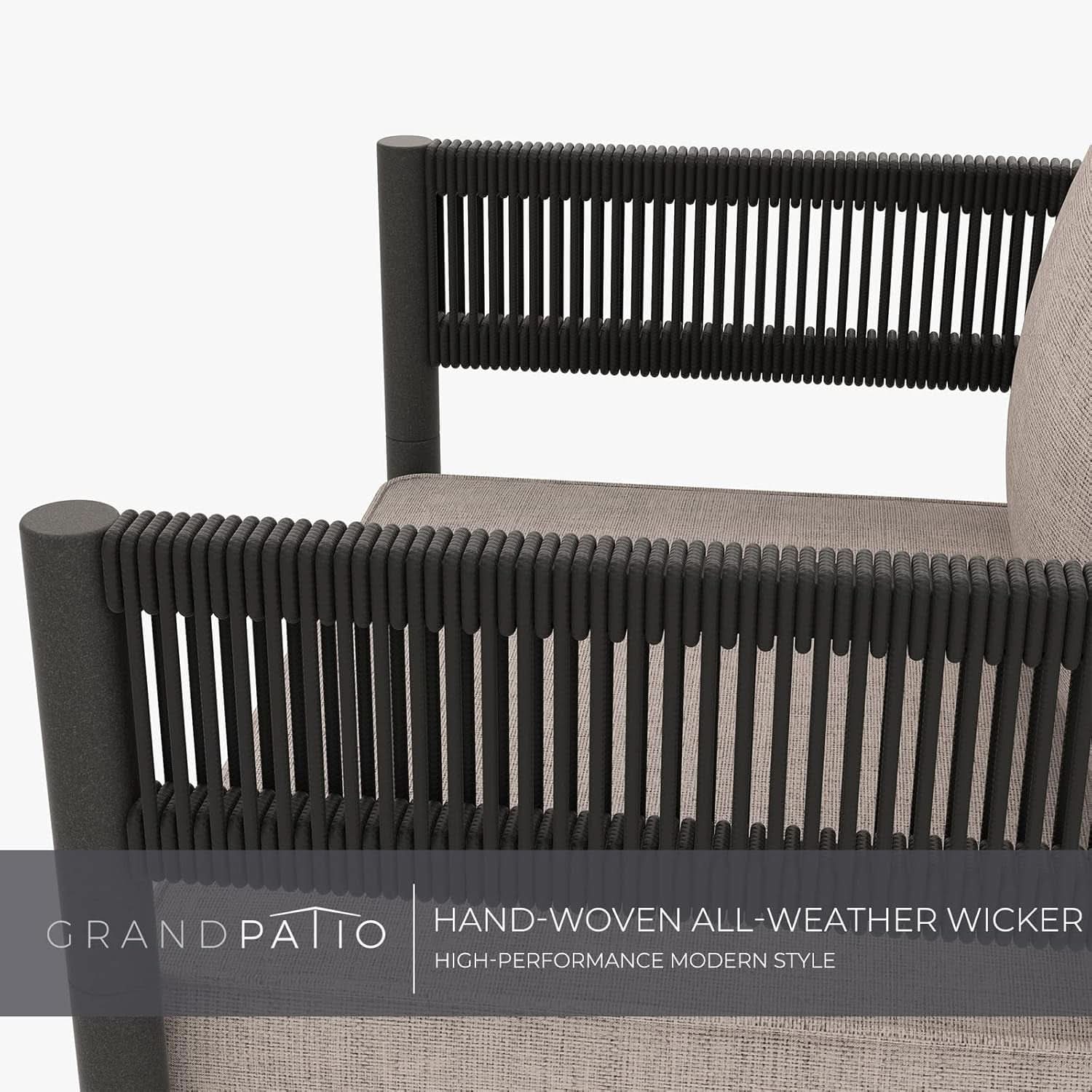 Outdoor Wicker Conversation Set With 2 Chairs and 2 Nesting Tables in Black and Greige