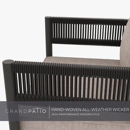Outdoor Wicker Conversation Set With 2 Chairs and 2 Nesting Tables in Black and Greige
