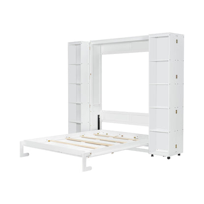 Queen Murphy Bed with Storage Doors - White