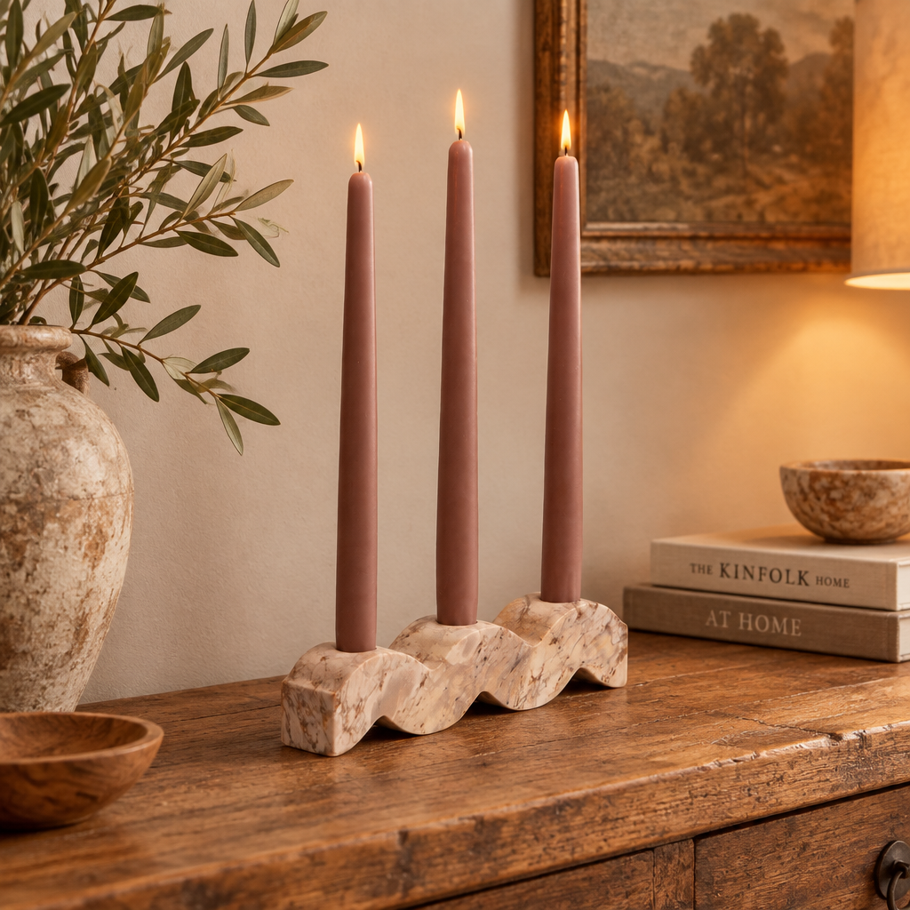 100% Natural Soapstone Wavy Candelabra