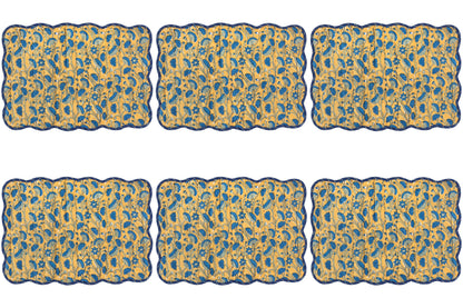 Set of 6 Reversible Fan Flower Block Print Kantha Placemats