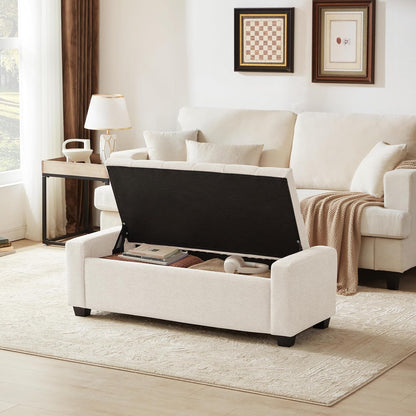 48 Inch Upholstered Storage Bench in Cream