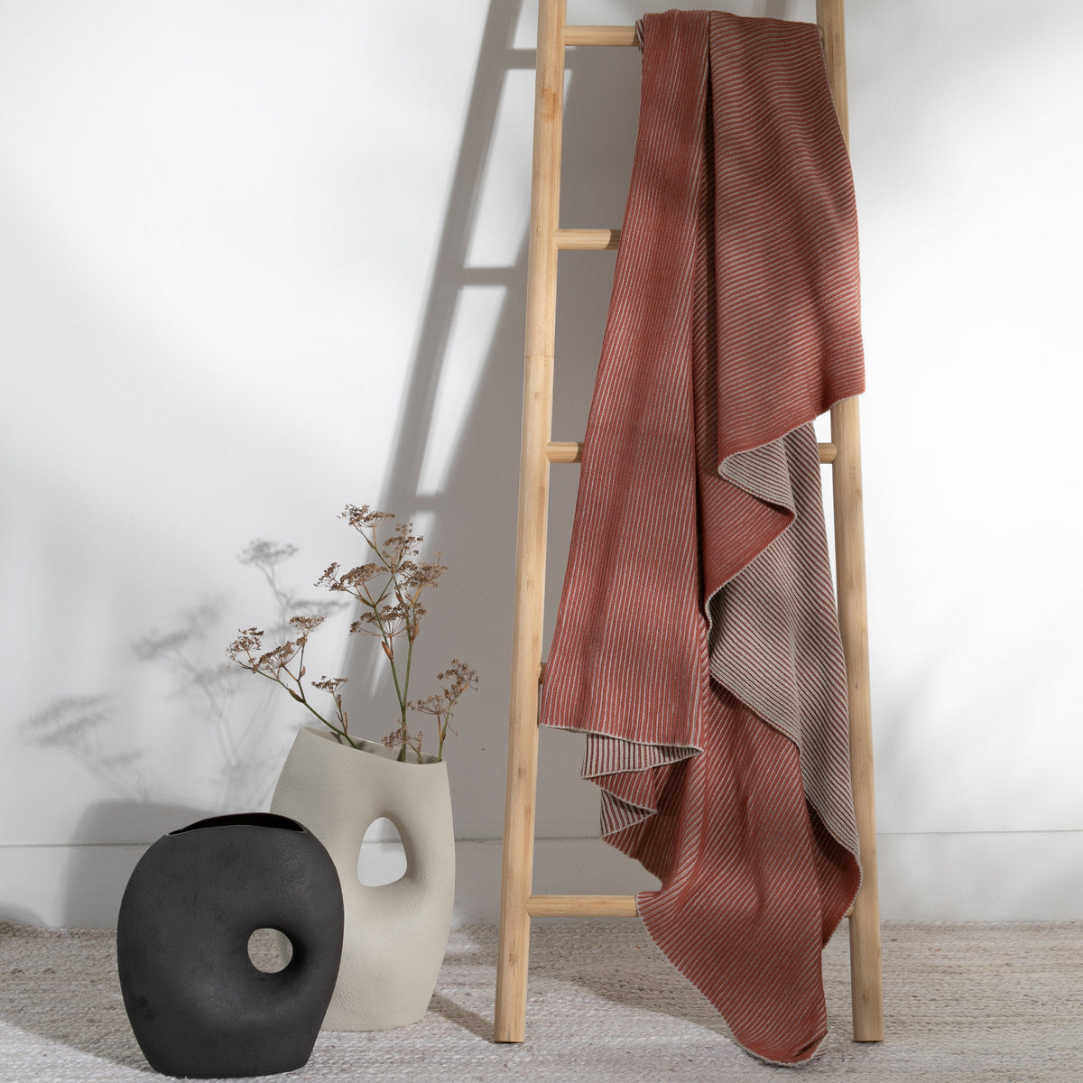 Ribbed Organic Cotton Knit Throw Blanket