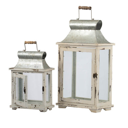 Rustic Wooden Hurricane Lanterns - Set of 2