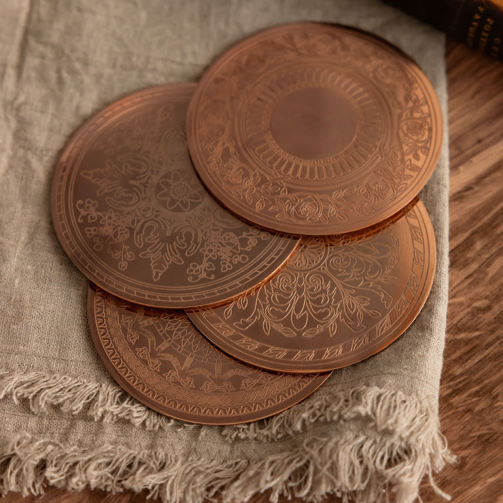 Vintage Inspired Copper Coasters - Set of 4