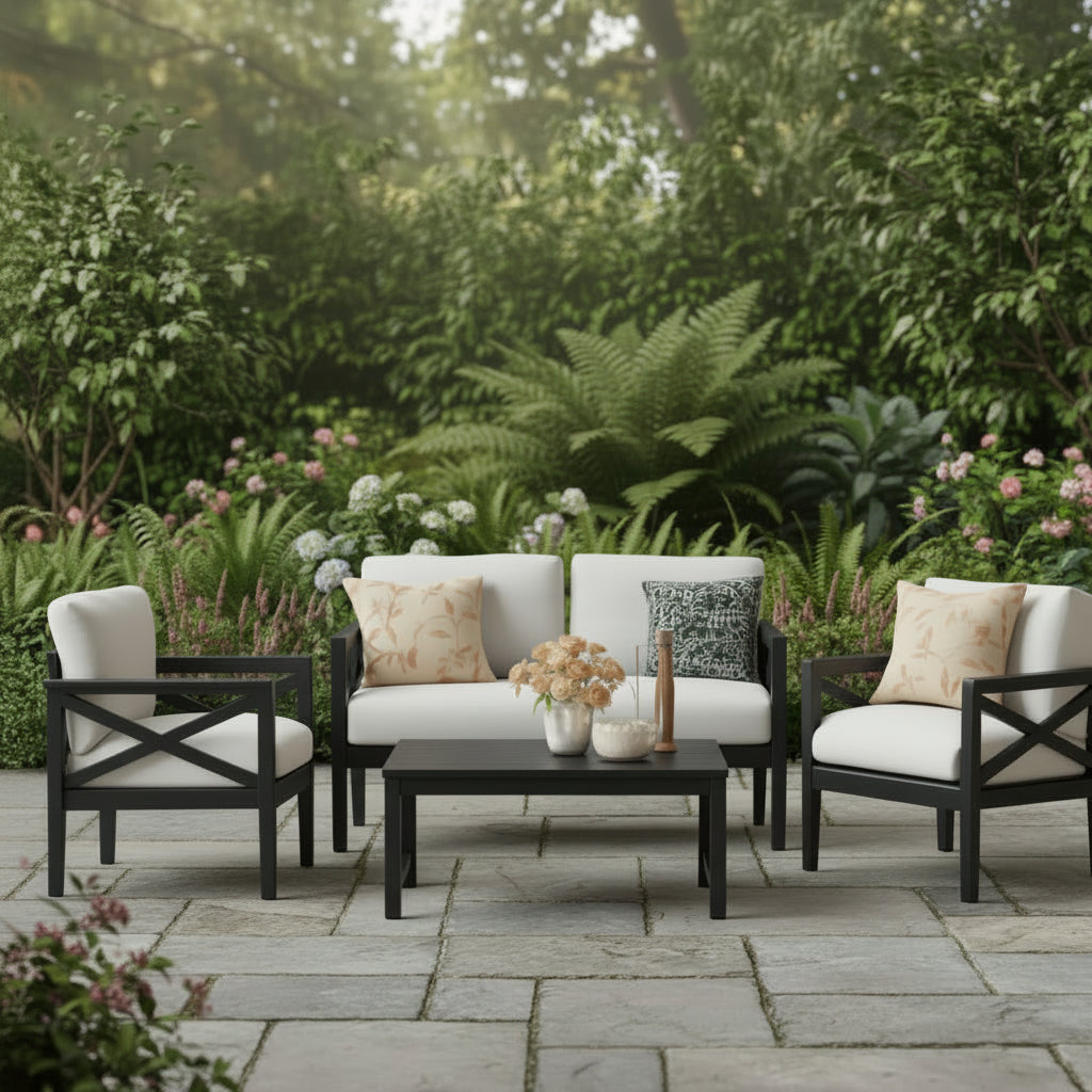 4 Piece Outdoor Metal Patio Set With Cushions