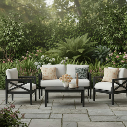 4 Piece Outdoor Metal Patio Set With Cushions