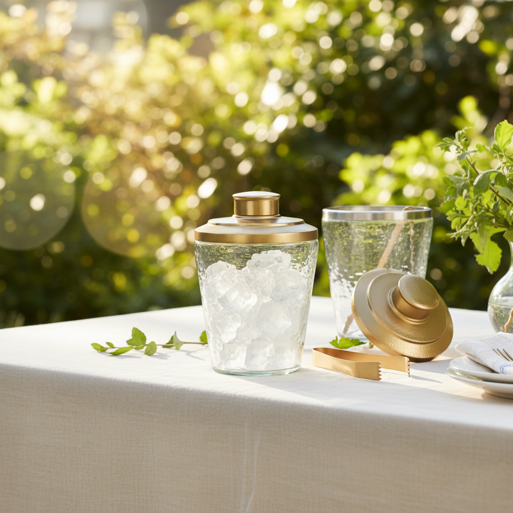 Pebbled Ice Bucket / Tongs Set