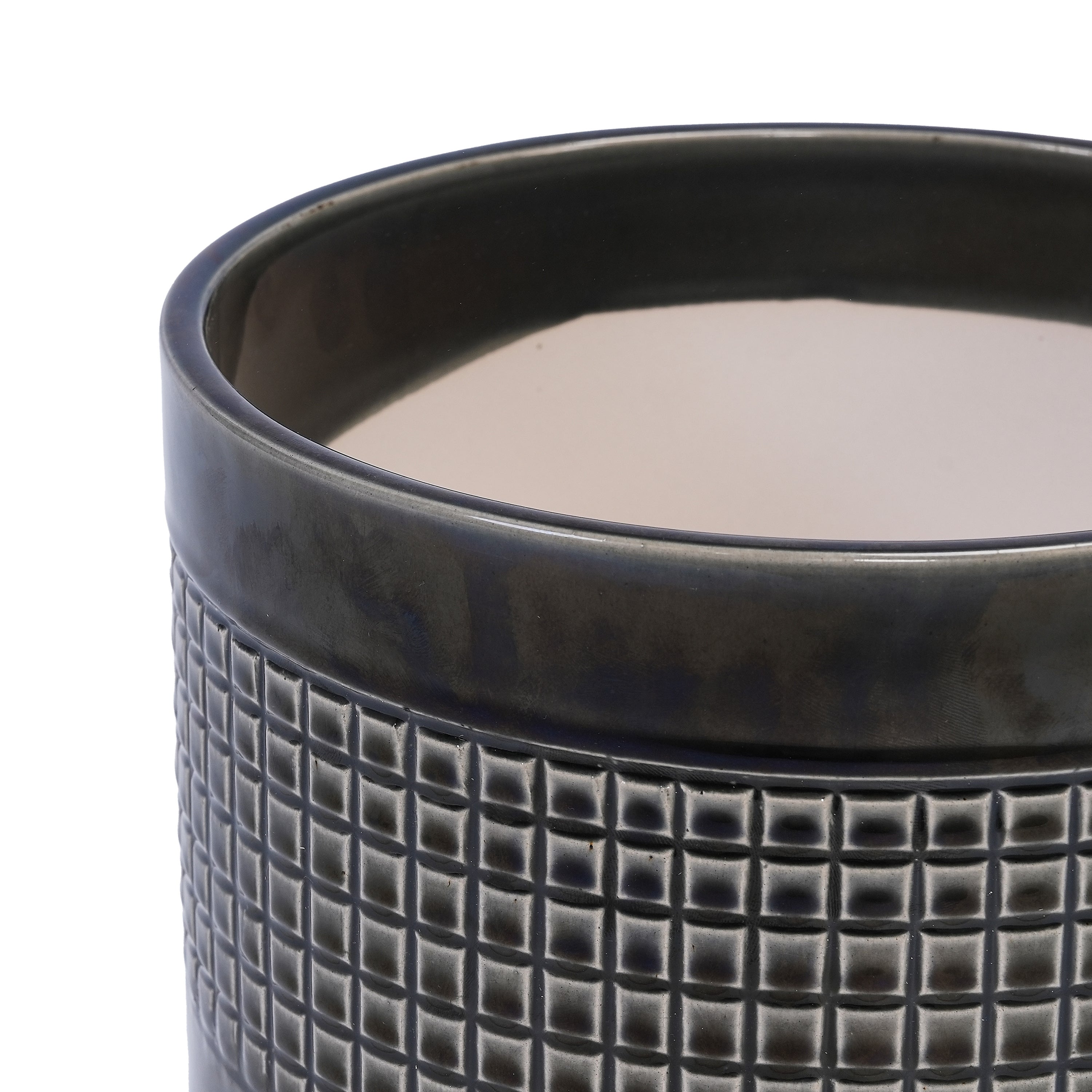 Set of 3 Black Grid Design Flower Pots