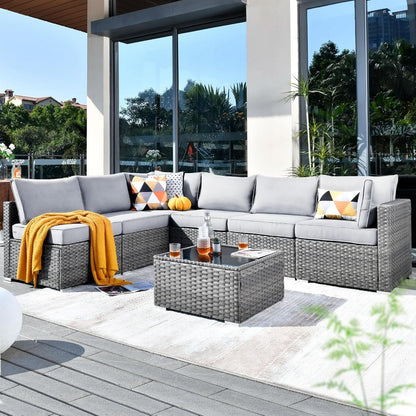 Outdoor Seven Piece Conversation Set with Coffee Table