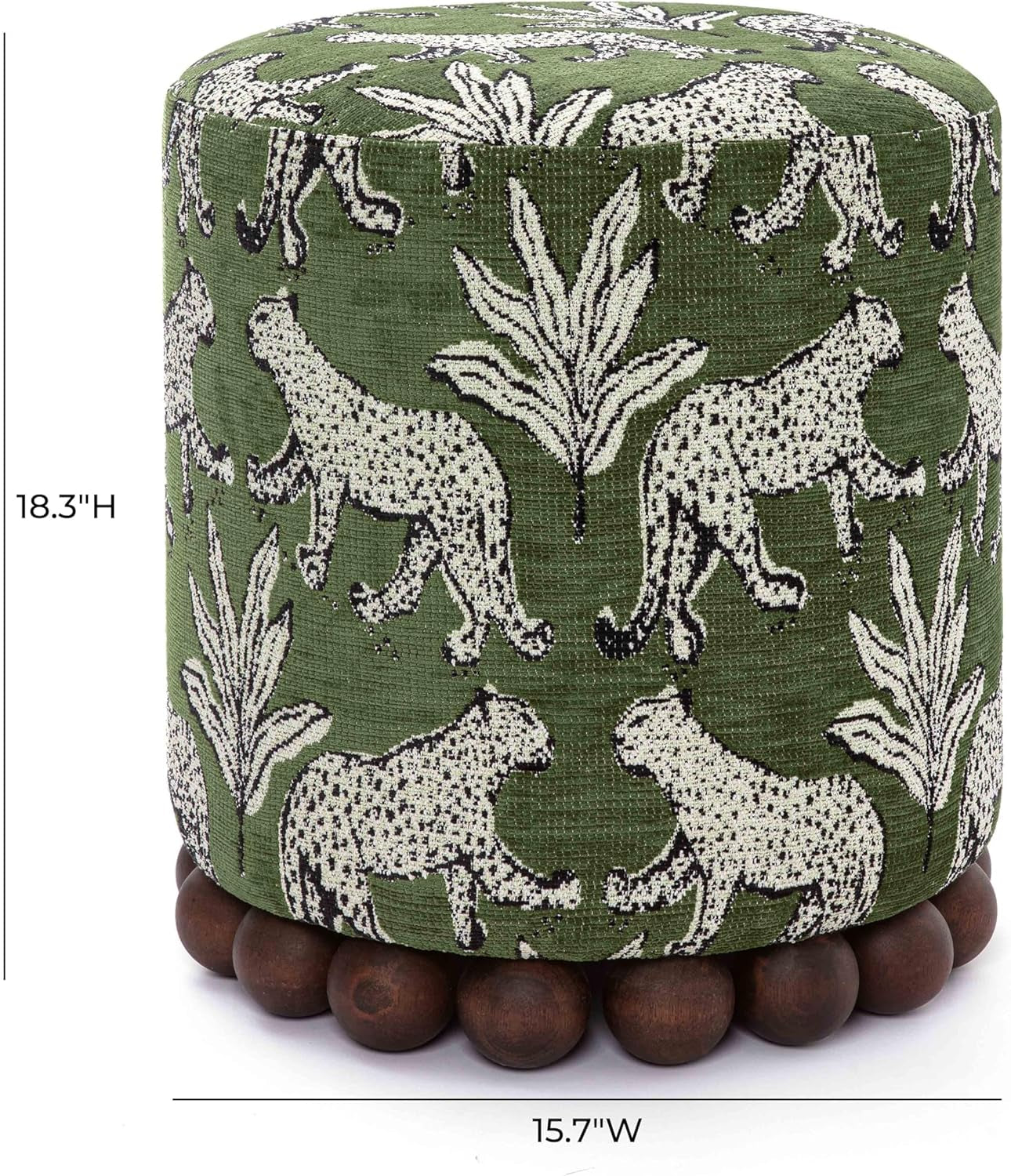 Green Leopard Jacquard Ottoman