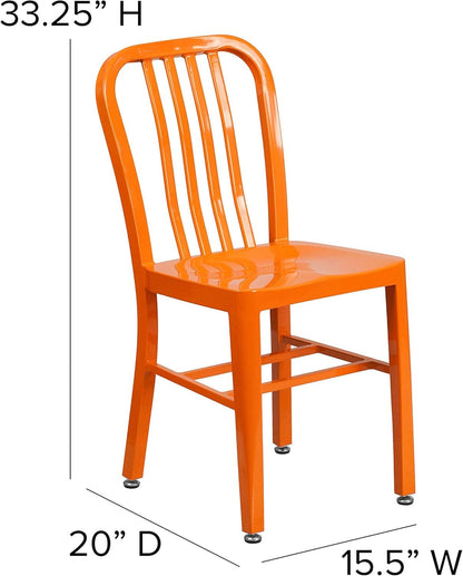Set of 2 Commercial Grade Indoor/Outdoor Metal Dining Chairs- Orange